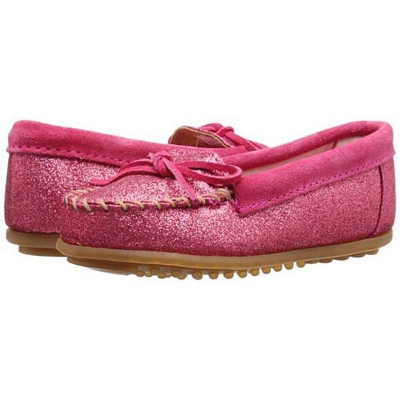 Minnetonka Hot Pink Glitter Moccasins Mocs 3 - Picture 1 of 8